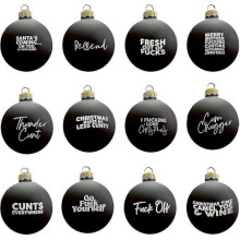 (black) 2025 2024 Sweary Christmas Baubles, Set of 12, Fun & Offensive Tree Ornamentsi