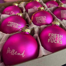 (pink) 2025 2024 Sweary Christmas Baubles, Set of 12, Fun & Offensive Tree Ornamentsi