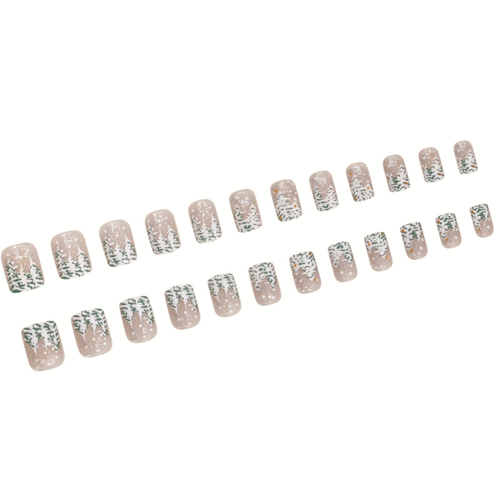 24 Pcs Christmas Press On Nail Snowflake False Nail Full Cover