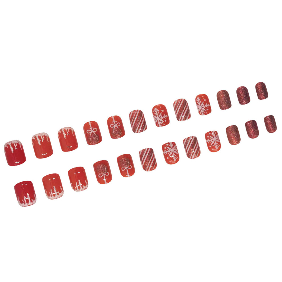 24x Christmas Acrylic Nail Snowflake False Nail Short Square