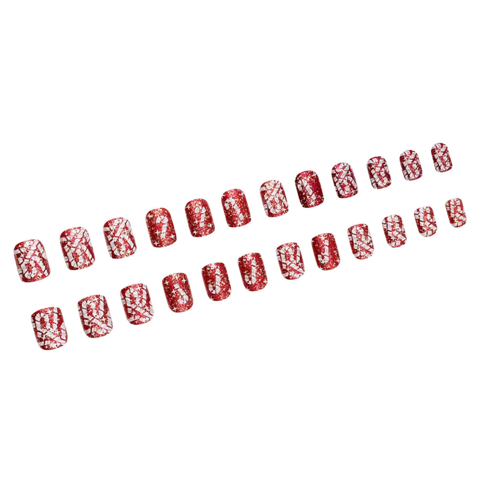 24x Press On Nail Candy Cane Full Cover Stick on Nail Christmas