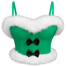 Adjustable Strap Christmas Camisole with Furry Bows-Green L