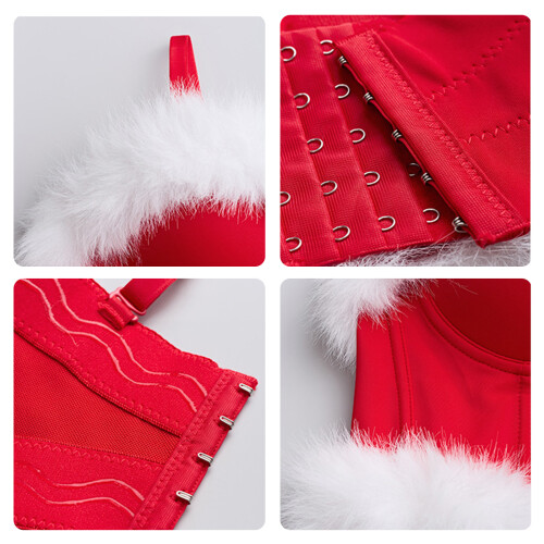 Adjustable Strap Christmas Camisole with Furry Bows-Green L 2