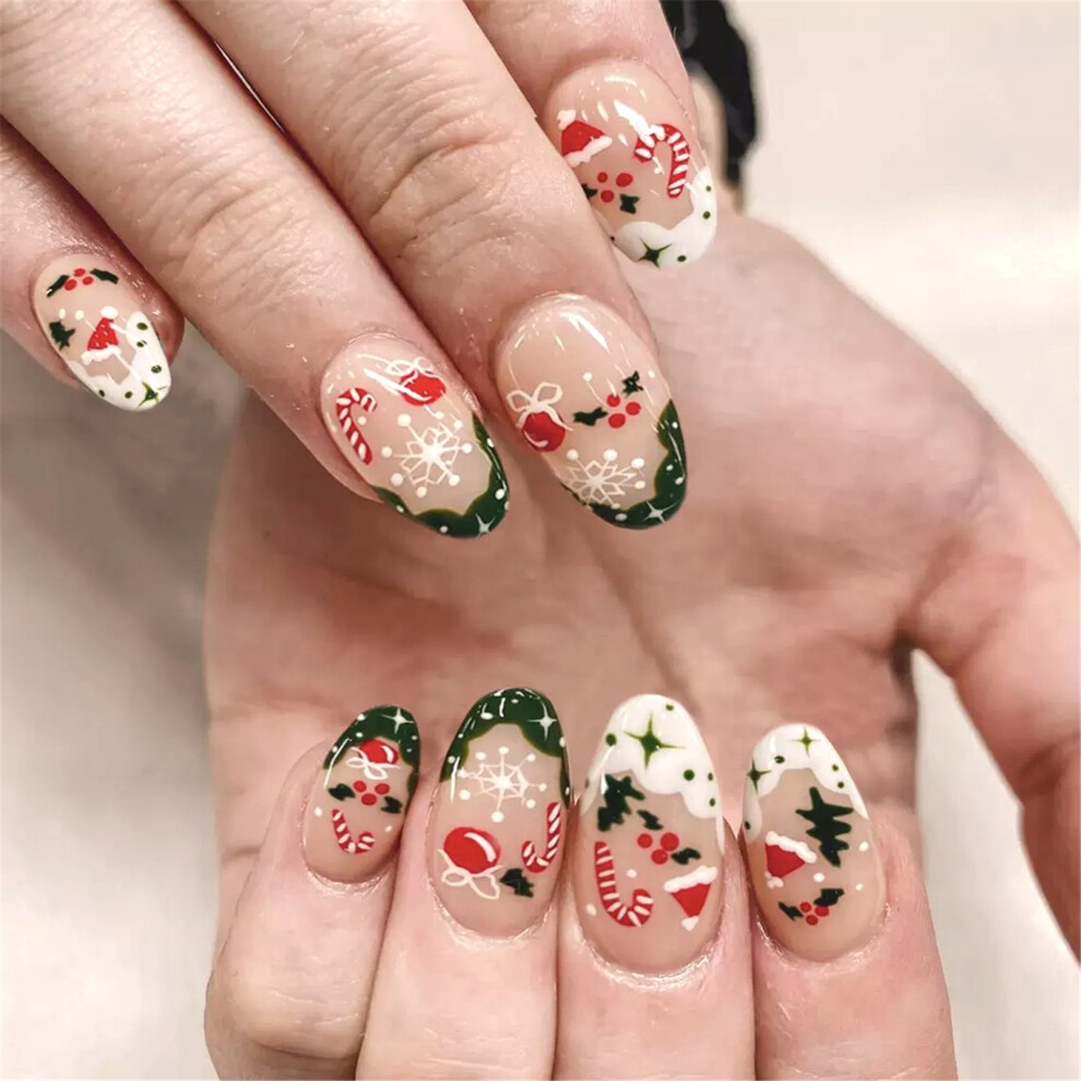 Christmas Press on Nail 24pcs Snowflake Designs Nail Art for