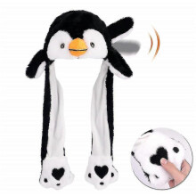 Penguin Hat with Ears Moving Jumping Pop Up Beating Plush Hat Cute Cosplay Fancy Dress Up Funny Christmas Birthday Gift for Kids