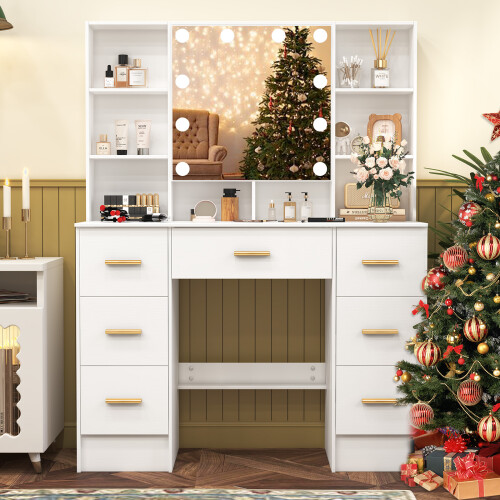 100cm Dressing Table w/LED Mirror 10 Storage Shelves 7Drawer Vanity UK
