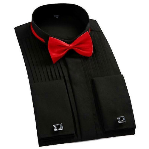 (M, Red) Strap-on Collar, Long-sleeve, Tuxedo Shirt 1