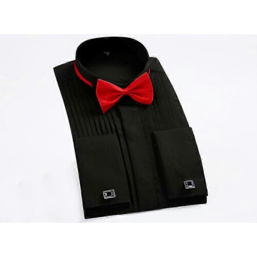 (S, black) Strap-on Collar, Long-sleeve, Tuxedo Shirt