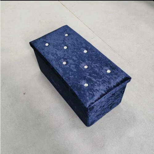 (Silver) Stunning Crush Velvet Ottoman Storage Box with Elegant Button Tufting Design 1