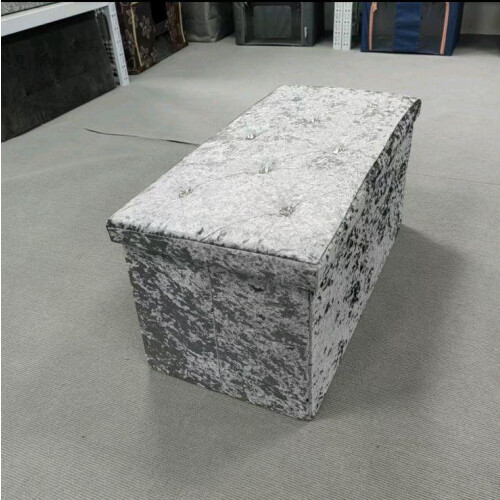 (Grey) Stunning Crush Velvet Ottoman Storage Box with Elegant Button Tufting Design