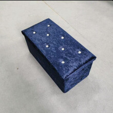 (blue) Stunning Crush Velvet Ottoman Storage Box with Elegant Button Tufting Design