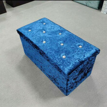(Teal) Stunning Crush Velvet Ottoman Storage Box with Elegant Button Tufting Design