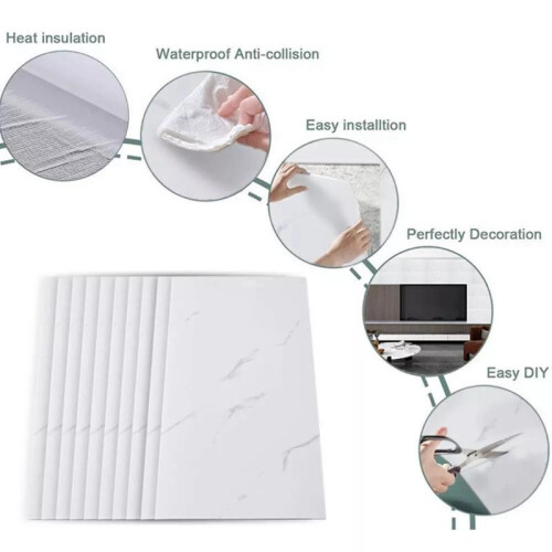 (Default) 10X White Black Grey Marble Shower Wall Panels PVC Bathroom Cladding Decorative 1
