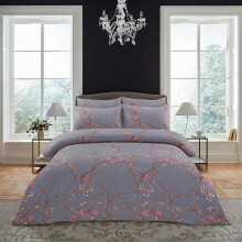 (Florella Grey, King) Luxury 4-Piece Marble & Floral Bedding Set – Soft Duvet Cover, Deep Pocket Fitted Sheet & Pillowcases – Machine Washable, Wrinkle-Resistant