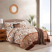 (Livia Brown, King) Luxury 4-Piece Marble & Floral Bedding Set – Soft Duvet Cover, Deep Pocket Fitted Sheet & Pillowcases – Machine Washable, Wrinkle-Resistant