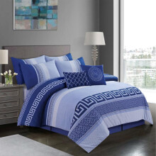 (Linea Blue, King) Luxury 4-Piece Marble & Floral Bedding Set – Soft Duvet Cover, Deep Pocket Fitted Sheet & Pillowcases – Machine Washable, Wrinkle-Resistant