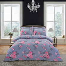 (Lily Grey, Single) Luxury 4-Piece Marble & Floral Bedding Set – Soft Duvet Cover, Deep Pocket Fitted Sheet & Pillowcases – Machine Washable, Wrinkle-Resistant