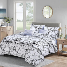 (Marble White, King) Luxury 4-Piece Marble & Floral Bedding Set – Soft Duvet Cover, Deep Pocket Fitted Sheet & Pillowcases – Machine Washable, Wrinkle-Resistant