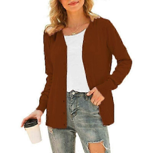 (S,coffee)Women's Basic Long Sleeve Button Front Cardigan Sweater Knit Coat Tops Outerwearp