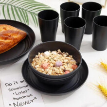(Black, 16pcs/set) Dinnerware Set, 16pcs/set Including Bowl & Plate & Cup & Box, Unbreakable Microwave Dishwasher Safe Tableware Set for Home, Rv, Camping