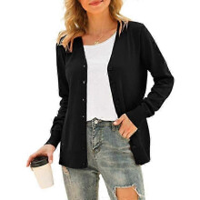 (XL, black) Women's Basic Long Sleeve Button Front Cardigan Sweater Knit Coat Tops Outerwearp