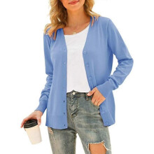 (L, blue) Women's Basic Long Sleeve Button Front Cardigan Sweater Knit Coat Tops Outerwearp