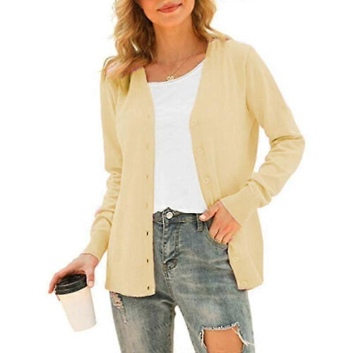 (M,apricot)Women's Basic Long Sleeve Button Front Cardigan Sweater Knit Coat Tops Outerwearp