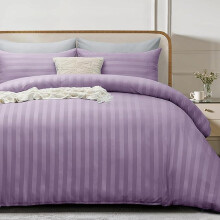 (Lavender, King) 4 Piece Duvet Cover Set - Duvet Cover and Fitted Sheet with Pillow cases - Satin Stripes Soft Brushed Microfiber comfort bedding- available
