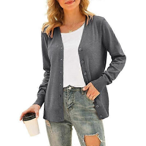(XXL,grey)Women's Basic Long Sleeve Button Front Cardigan Sweater Knit Coat Tops Outerwearp