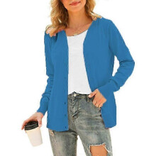 (S, lake blue) Women's Basic Long Sleeve Button Front Cardigan Sweater Knit Coat Tops Outerwearp