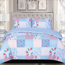 (Patchwork Blue, Single) Premium Microfiber Printed Duvet Quilt Cover Set – Floral Patchwork Bedding, Single to Super King
