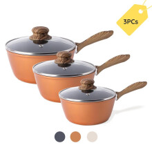 (Copper) Nuovva Non Stick Saucepan Set – Induction Saucepan with Lid – 3pcs Sauce Pan – Saucepot Set - by nuovva Cookware Glass Stylish Frying Pan Oi