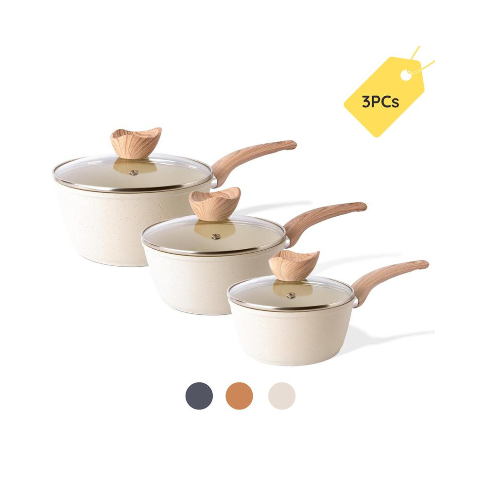 ( Granite) Nuovva Non Stick Saucepan Set – Induction Saucepan With Lid – 3Pcs Sauce Pan – Saucepot Set - By Nuovva Cookware Glass Stylish Frying Cream