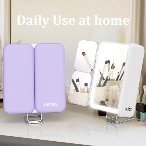 (PURPLE) SEJOY Makeup Mirror LED Lights Adjustable, Rechargeable,for Dorm Dressing Fill light Smart Complementary Makeup Mirror 1