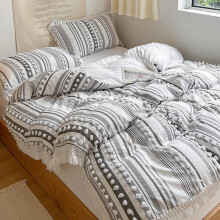 (Gray, UE-Super King) Boho Pom-pom Tassel Decor Bedding Set, 3 Counts/set Including 1 Duvet Cover & 2 Pillowcase without Filler, Luxury Bedding Sets, Summer