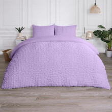 (Lilac, Single) OHS Quilted Seersucker Duvet Set Geo Filled Plush Plump Warm Soft Cosy Duvet Cover With Pillowcase Bedding Set Single Double King Super King