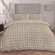 (Natural Filled Quilted, King) OHS Quilted Seersucker Duvet Set Geo Filled Plush Plump Warm Soft Cosy Duvet Cover With Pillowcase Bedding Set Single Double King Super King
