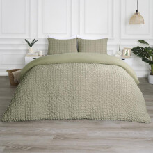 (Sage Green, King) OHS Quilted Seersucker Duvet Set Geo Filled Plush Plump Warm Soft Cosy Duvet Cover With Pillowcase Bedding Set Single Double King Super King