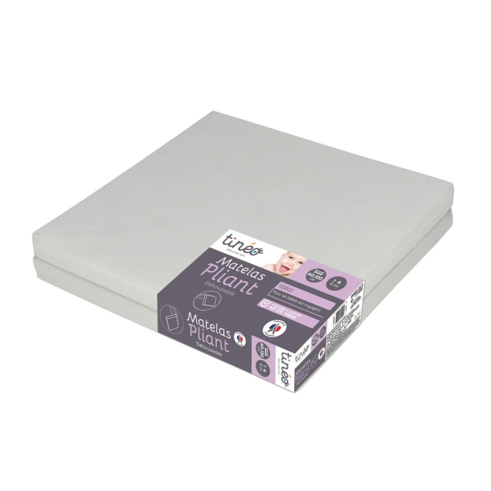 Tinéo Folding Baby Mattress 60X120x4cm - 2 Parts - Extra Bed - Removable Cover - Made In France