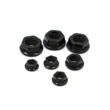 Nuts, 20-Piece Set M3 M4 M5 M6 M8 M10 M12 Black Carbon Steel Serrated Spinlock Hex Nuts