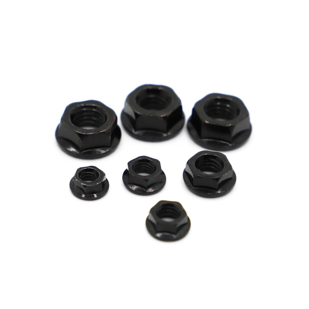 Nuts, 20-Piece Set M3 M4 M5 M6 M8 M10 M12 Black Carbon Steel Serrated Spinlock Hex Nuts 6947110814391