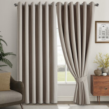 (Mink, 66" X 72" - (168cm x 183cm)) Thermal Insulated Curtains 100% Blackout Ring-Top Eyelet Curtain Panel with Tiebacks