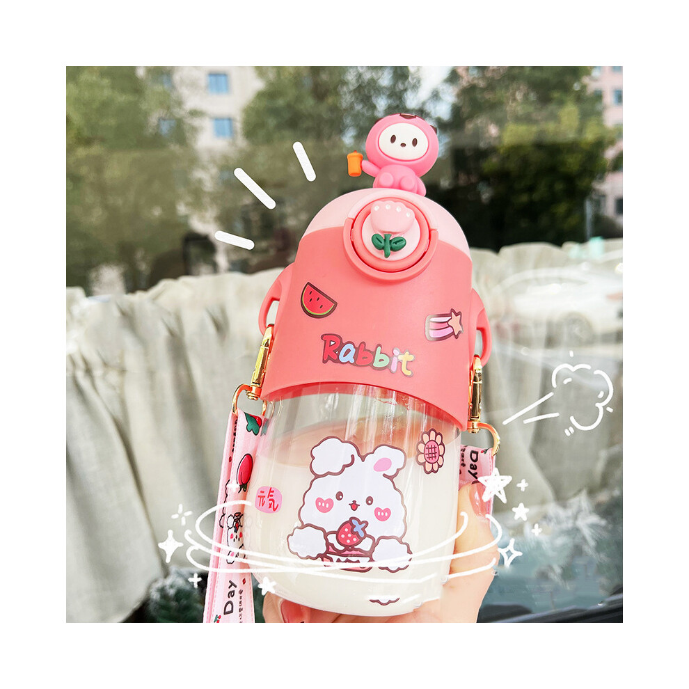 Straw Cup Pc Pp Silicone 600Ml Capacity Cute Style Pink