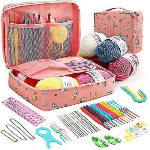(Fortuna cat) Ergonomic Crochet Set 5 Rolls Yarn Knitting Needles Kit For Starters (1set) EYJ