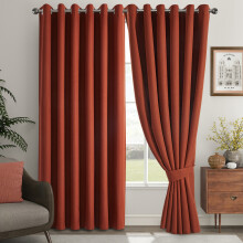 (Rust, 66" X 72" - (168cm x 183cm)) Thermal Insulated Curtains 100% Blackout Ring-Top Eyelet Curtain Panel with Tiebacks