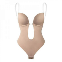 (XL, Beige) UK Women Deep V-Neck Shaper Strapless Backless Bodysuit U Plunge Seamless Thong ZZZ