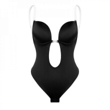 (M, Black) UK Women Deep V-Neck Shaper Strapless Backless Bodysuit U Plunge Seamless Thong ZZZ
