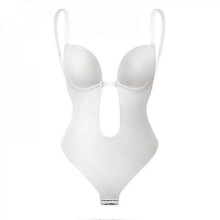 (XL, White) UK Women Deep V-Neck Shaper Strapless Backless Bodysuit U Plunge Seamless Thong ZZZ