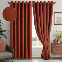 (Rust, 66" X 90"-(168cm x 228cm)) Thermal Insulated Curtains 100% Blackout Ring-Top Eyelet Curtain Panel with Tiebacks