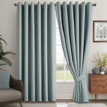 (Sage Green, 66" X 72" - (168cm x 183cm)) Thermal Insulated Curtains 100% Blackout Ring-Top Eyelet Curtain Panel with Tiebacks